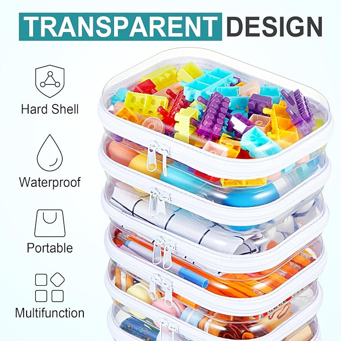 20 Pcs Clear Hard Zipper Case Bulk Hard Shell Plastic Pouch Transparent Double Zippers Toy Storage Organizer Bins for Building Blocks, Puzzles, Cosmetics(7.87 x 5.9 x 2 Inch) - Image 5