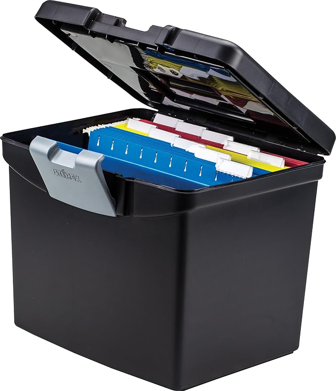 Storex 61504B02C Portable File Box with XL Lid, 11 x 13-1/2 x 11 Inches, Black (Pack of 3) - Image 7