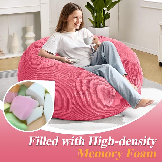 3FT Bean Bag Chair for Adults,3' Big Teardrop Beanbag with Filler | Beanbag Chair with Memory Foam Filled,Bean Bags with Handy Handle&Machine Washable Cover for Living Room,Bedroom-Pink - Image 4