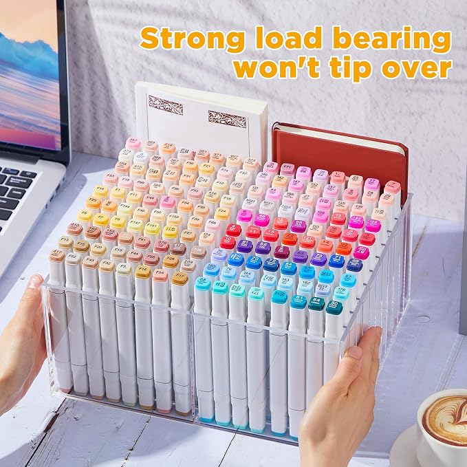 MotiMind Acrylic Marker Organizer for 176 Marker, Large Art Pencil Holder Storage Rack for Desk, Pens Art Brushes Display Stand with 22 Compartments for Desktop, Office (Clear, 176 Capacity) - Image 5