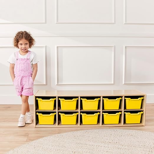 ECR4Kids Scoop Front Storage Bins, Multipurpose Organization, Yellow, 10-Piece | Durable plastic, GREENGUARD Gold Certified, 1.2 gallon capacity, lightweight & nestable, built-in handle, classroom/home use - Image 11