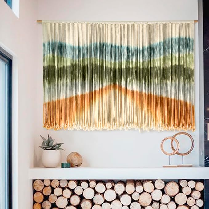 IOWER Macrame Wall Hanging Dip Dyed Mountain Wall Art Fiber 57" W*35" L | For Bedroom Living Room Nursery, Wedding Backdrop,Modern Style, Rustic Home Accent, Farmhouse Decor, Housewarming Gift by IOWER