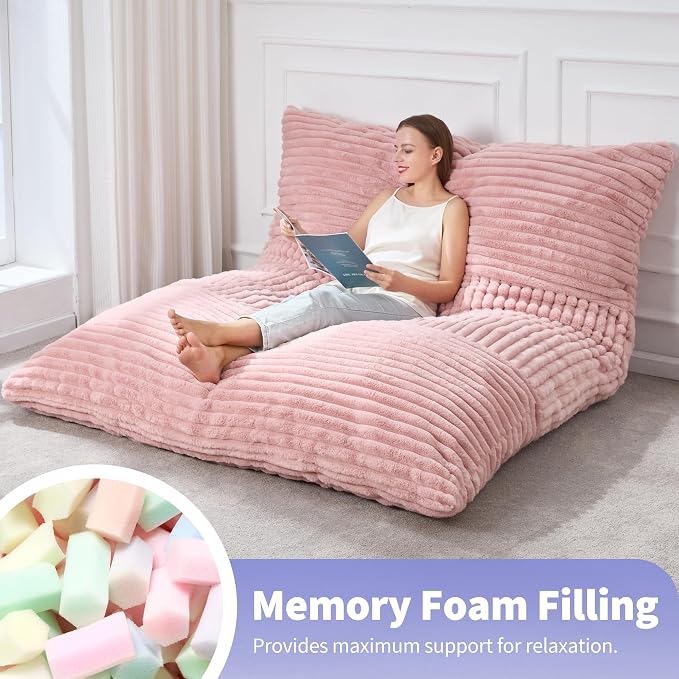 Hobestluk Adult Bean Bag Chair 3 in 1 Convertible Large Bean Bag Sofa | Striped Pink,Machine Washable,Removable Cover,Easy Convert And Install, Oversied Floor Bed,For Livingroom Bedroom - Image 6