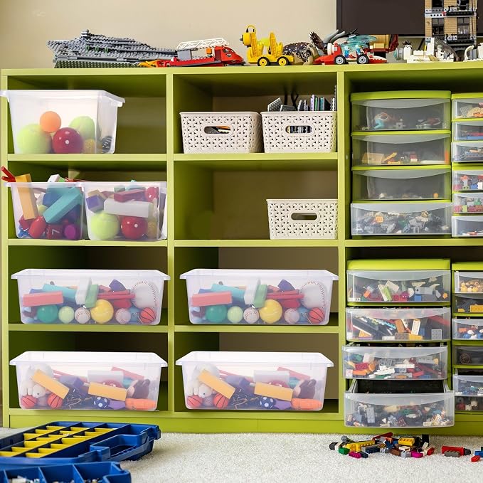 Zonon 12 Pcs Plastic Cubby Bins Office Storage Container Storage Bins Plastic Organization with 1 Pack Self Adhesive Label for Library Office Home Nursery(Clear) - Image 6