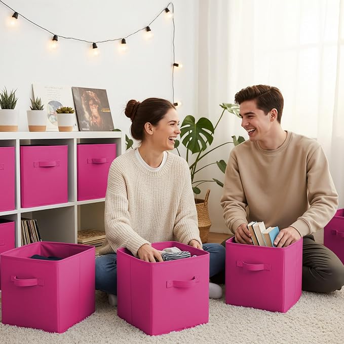 GRANNY SAYS 11 Inch Cube Storage Bin, Cube Organizer Bins, Rose Red, 6-Pack | Collapsible Storage Boxes with Thickened Base Plate, Sturdy Handles, Decorative Baskets for Shelves, Closet - Image 2