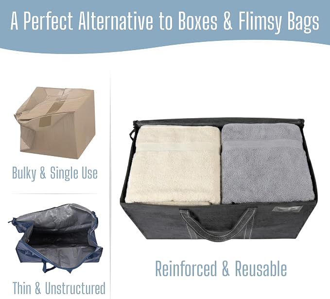 VENO 8 Pack Heavy Duty Moving Bags, Extra Large Storage Bags with Reinforced Handles & Strong Zippers, Foldable & Reusable Moving Box Alternative for Clothes & Dorm Storage - Image 5