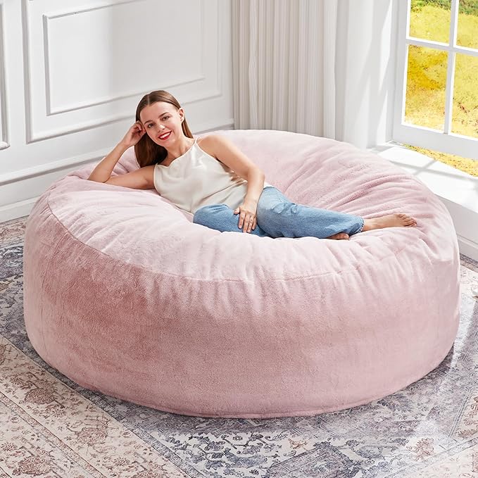 Hobestluk Bean Bag Chair for Adult Giant Beanbag with Filler Pink 5FT | Breathable Material Removable Machine Washable Cover Memory Foam Living Room Bedroom Reading Gaming Oversized Large Big by YourHomeDeservesMore
