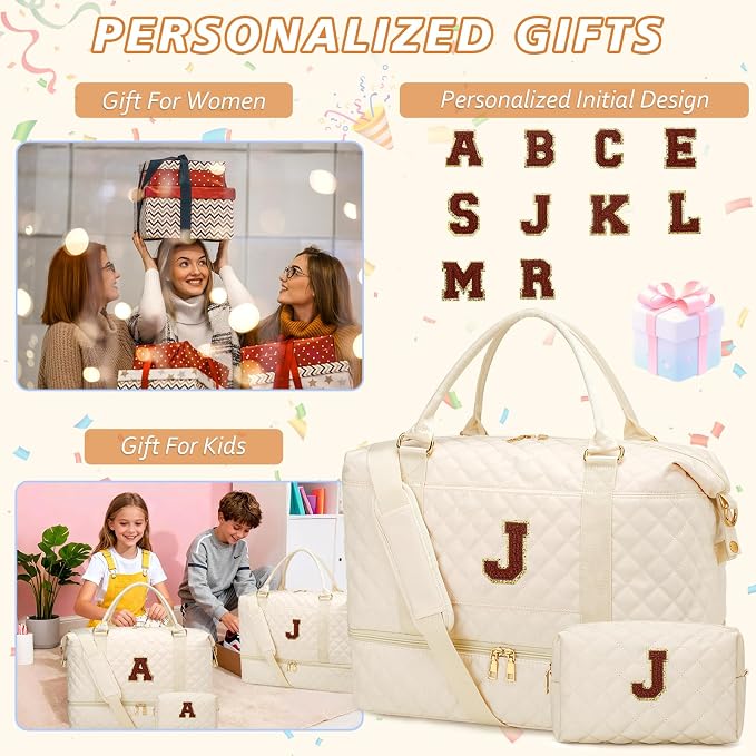 Gift for Teenager Girls Travel Weekend Duffle Bag(Beige,J) | Travel Gifts for Women-Overnight Bags with Toiletry Bag-Weekender Bags with Shoe Compartment for Travel - Image 3