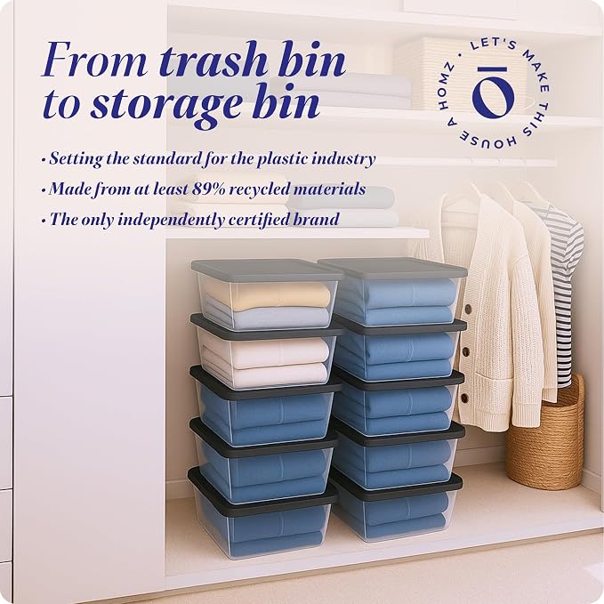 HOMZ 10-Pack Snaplock, Small Clear Plastic Storage Organizer Bins w/Lids, 6 Quart, Gray - Stackable Container Boxes for Bedroom, Bathroom, Garage, and Office Organization - Image 7