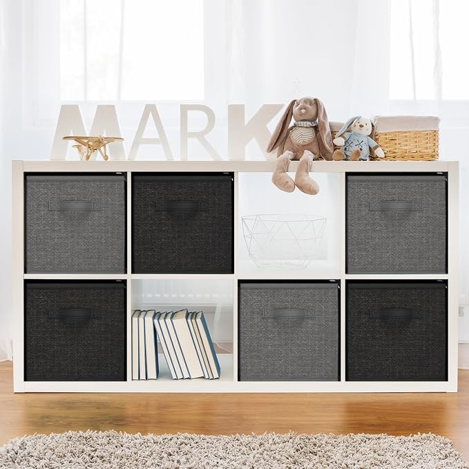 Nestl Foldable Fabric Storage Bins - 6 Cube Organizer with Handles, Black, 11-Inch for Bedroom, Playroom and More - Image 5