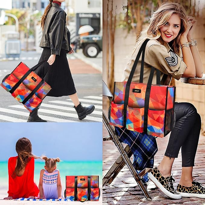 IBFUN Utility Tote Bag with 24 Pockets, Large Teacher Travel Tote for Women | Large Work Tote Bag 2pcs with Zipper for Travel Daily School Teacher Nurse, Large Lightweight Laptop Shoulder Bag Handbag - Image 2