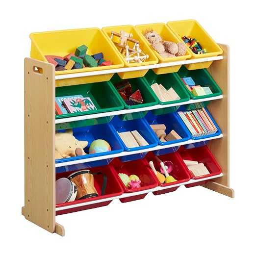 ECR4Kids 4-Tier Organizer with 16 Bins, Toy Storage, Natural/Primary | Durable plastic bins, MDF panels, steel frame, GREENGUARD Gold Certified, 60 lb capacity, anti-tip kit, playroom/classroom - Image 12