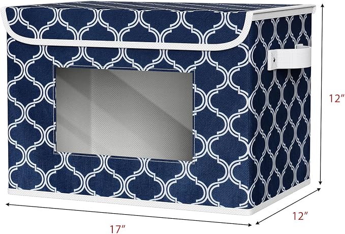 Univivi Fabric Foldable Storage Boxes with Lids, 4 Pack, Blue Lantern | 17 x 12 x 12 In Large Stackable Storage Bins with Lids, Closet Organizers and Storage Cube Basket for Home, Office, Bedroom - Image 2