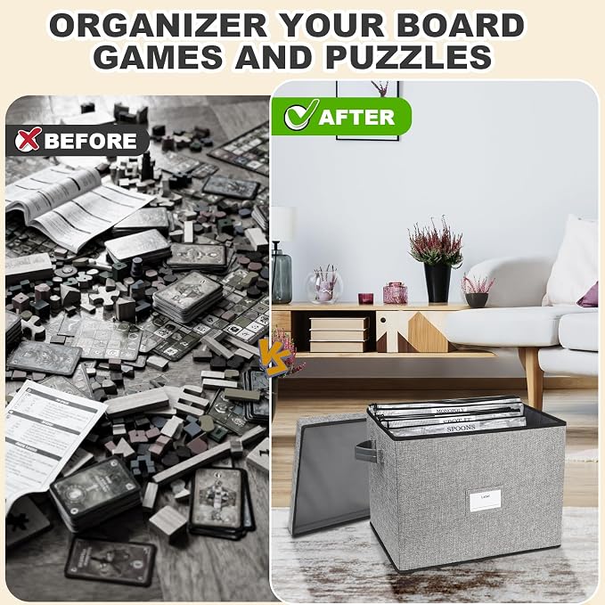 Board Game Storage Box, Board Game Organizer Box with 12pcs Zipper Bags and Writable Stickers, Game Storage Containers with Lid for Office Supplies, Puzzles, Craft Product - Image 3