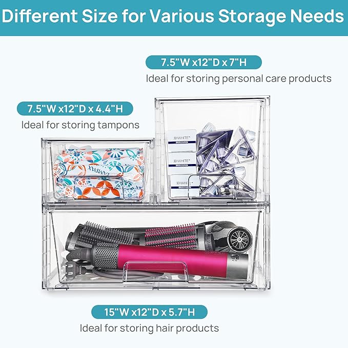 Vtopmart Clear Stackable Storage Drawers, 5 Pack Multi-Size Organizer Set | Wide, Medium and Small Pull-Out PET Drawers with Stackable Design for Cabinets, Closets, Pantry and Bathroom Organization - Image 6
