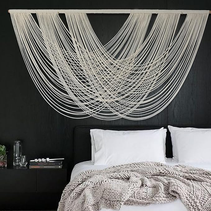 Macrame Wall Hanging Boho Wall Decor Ivory Fiber Handmade Large 57"W*31"L | Large Sofa Wall Accent, for Bedroom Headboard Decor, Handwoven Yarn Texture, Boho Fiber Art Detail, Cozy Home Statement by FLBER