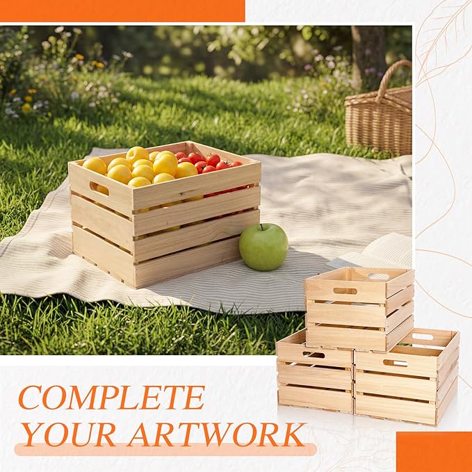 Weysat 3 Pack Large Wood Crates Box for Storage 12 x 10 x 8 Inch Unassembled Wooden Milk Crates with Handle Decorative Nesting Box for Display Rustic Decor DIY Office Home Retail Art Craft (Wood) - Image 5