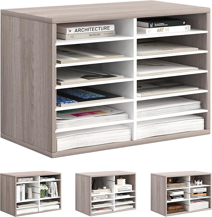 Alpeir Classroom Mailbox 12 Slots with Removable Shelves, Retro Grey/White | Hold 6000 Sheets Paper, Heavy Duty, Easily Assemble, Teacher Student Organization, For Classroom, Office, Home Countertop by AlpeirDirect