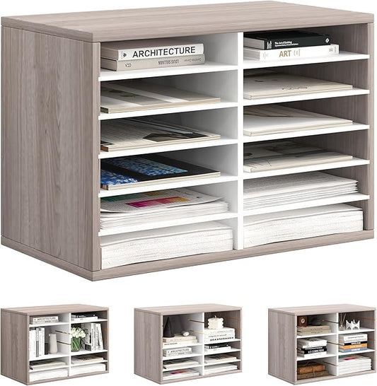 Alpeir Classroom Mailbox 12 Slots with Removable Shelves, Retro Grey/White | Hold 6000 Sheets Paper, Heavy Duty, Easily Assemble, Teacher Student Organization, For Classroom, Office, Home Countertop by AlpeirDirect