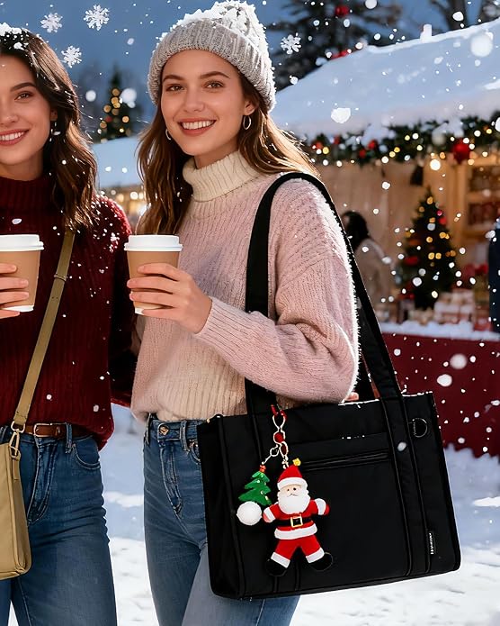 BAGSMART Boxy Tote Bag for Women, Crossbody Work Bag with Zipper | 3 Sizes Small Mini Tote Bag, Inner Tumbler Pocket Crush Bow Should Bag for Travel Work College - Image 3