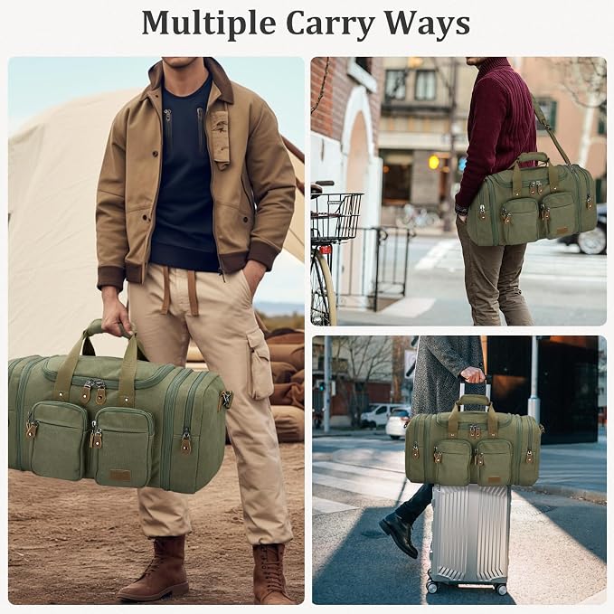 Gonex Duffle Bag for Travel, Expandable 60L Overnight Weekender Gym Bag | Water-Resistant Canvas, Wet-Dry Pocket, Luggage Sleeve, Carry-On Size, Detachable Strap, Coffee - Image 8