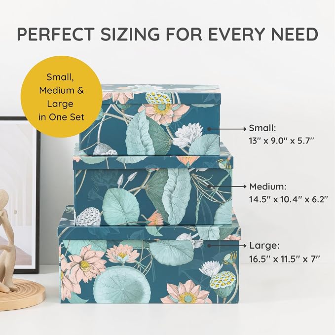 Soul & Lane - Enchanted Garden Decorative Storage Boxes with Lids, Set of 3 | Large Nesting Paperboard Storage Boxes for Keepsakes and Photos, Bold Dark Floral Containers for Home Decor - Image 2
