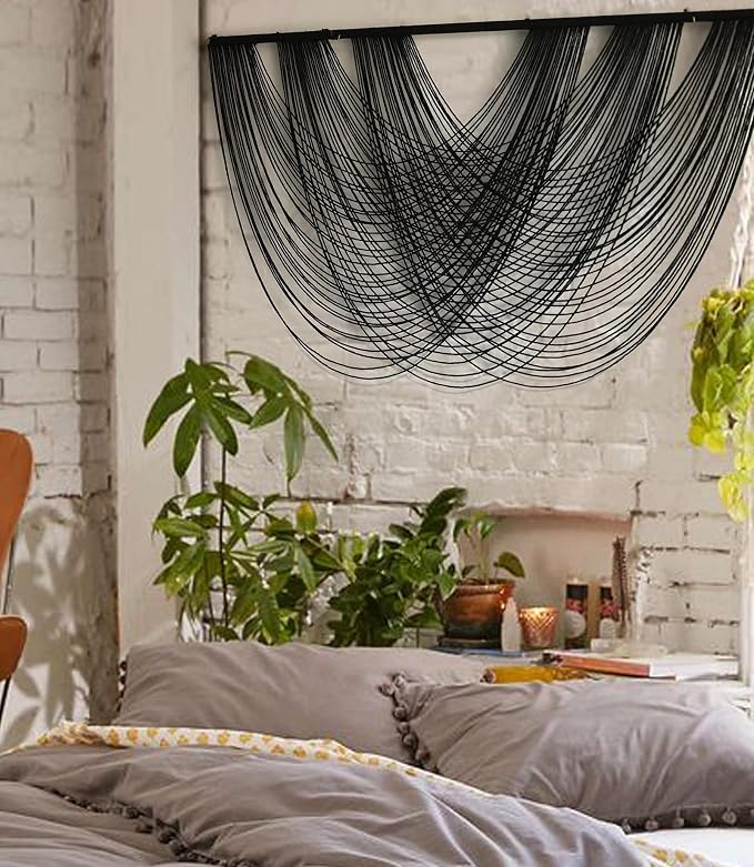 Flber Macrame Wall Hanging Black 59.00" W x 31.00" L Boho Wall Decor Large Boho Yarn Tapestry Living Room Bedroom Home Wall Décor | Black Neutral Style, for Living Room Bedroom Headboard Accent, Handwoven Yarn Texture, Large Boho Wall Art - Image 3