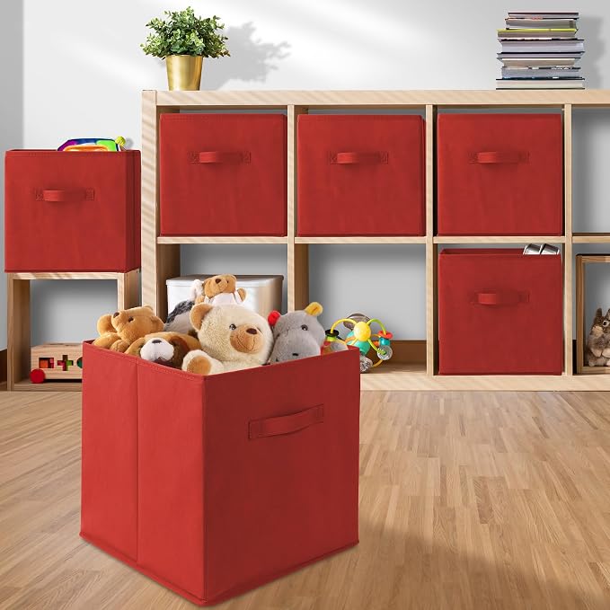 Casafield Set of 12 Collapsible Fabric Cube Storage Bins, Red - 13" Foldable Cloth Baskets for Shelves, Cubby Organizers & More - Image 5