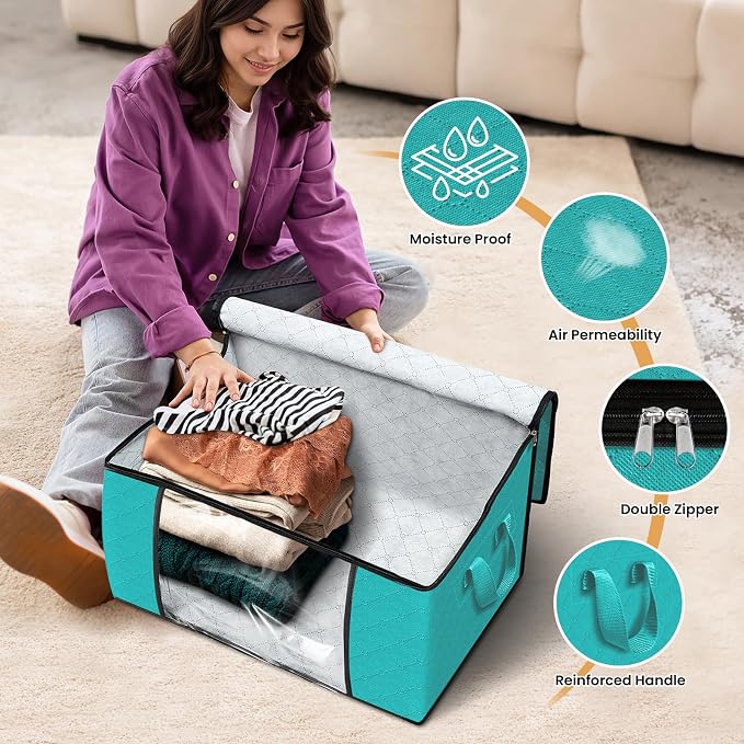 8 Pack Storage Bags for Clothes Blanket Storage Bins with Lids | Foldable Closet Organizers with Zippers,Window and Handles,Fabric Storage Bins for Sweater,Comforter,Bedding,Dorm essentials - Image 4