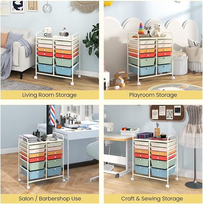 Giantex 12 Drawer Rolling Storage Cart Tools Scrapbook Paper Office School Organizer (Macaron) - Image 5