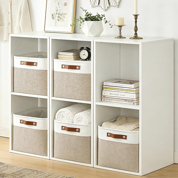 Storage Bins Large Fabric Storage Baskets for Shelves 3 Pack, Decorative Linen Closet Baskets with Handles for Organizing, Shelf, Clothes, Home, Office, 15x11x9.5Inches (Beige&White) - Image 3
