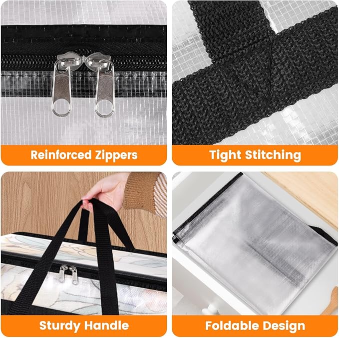 BlissTotes Moving Bags 90L 8PCS, Clear Clothes Storage Under Bed Storage | Foldable Clothes Storage Bags with Sturdy Zippers & Handles for Comforter, Bedding, Books, Sheet, Transparent Containers - Image 3