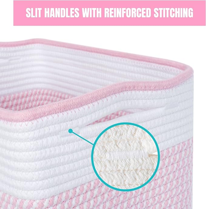 3-Pack Storage Baskets for Shelves, Decorative Baskets for Organizing, Woven Baskets for Storage, Book Basket, Cube Organizer, Cube Storage Bin Box, Closet Organizers, Light Pink - Image 8