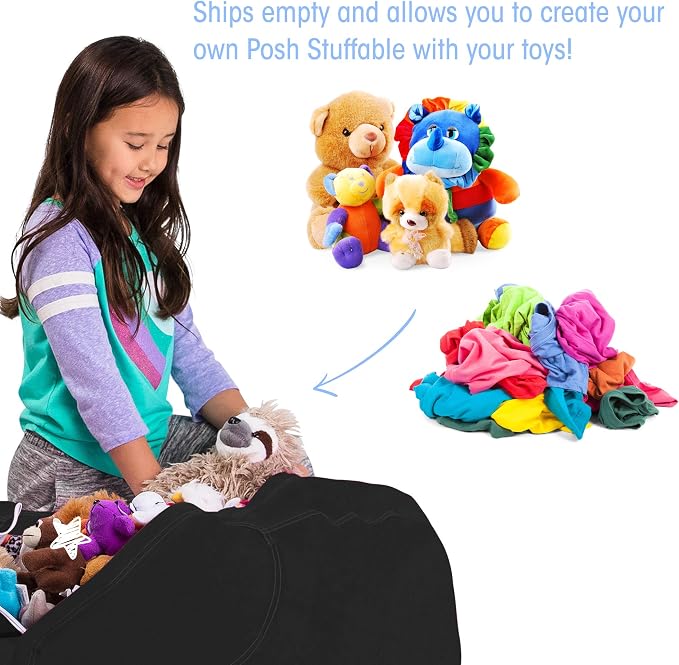 Posh Stuffable Kids Stuffed Animal Storage Bean Bag Chair Cover - Childrens Toy Organizer, Large 38" - Solid Black - Image 3