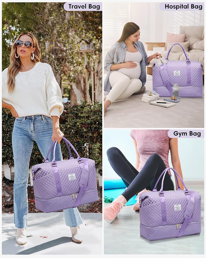Women Weekender Travel Duffle Bag: Travel Duffel Overnight Bags with Shoe Compartment Large Carry on Tote Bag Toiletry Bag Weekend Yoga Gym Hospital Bags for Labor and Delivery with Wet Pocket Purple - Image 8