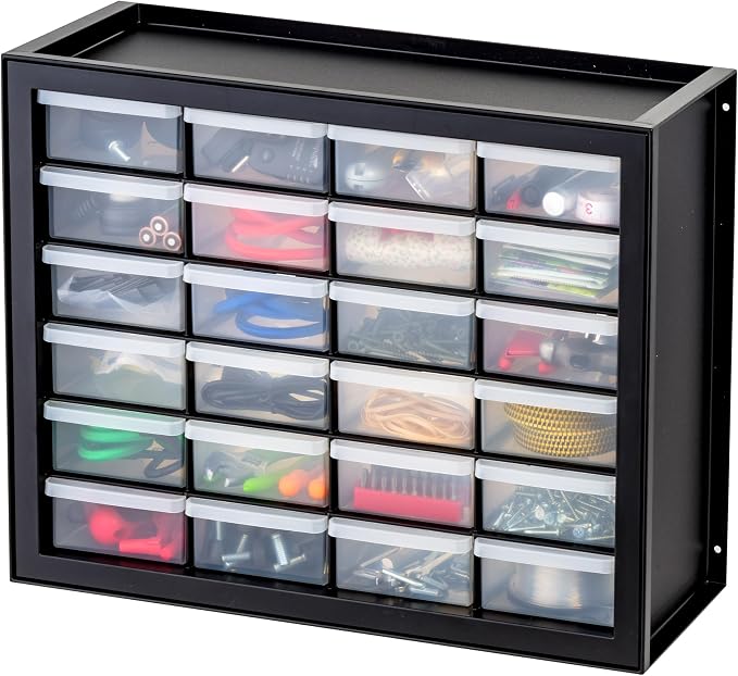 IRIS USA 24-Drawer Plastic Storage Cabinet, Teacher Toolbox, Garage, Black | Wall mountable, Stackable, Small Business Scrapbook Art Balloons Building Bricks Crafts Stickers Storage by IRISUSA