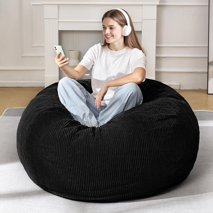 3FT Bean Bag Chair for Adults,3' Big Teardrop Beanbag with Filler | Beanbag Chair with Memory Foam Filled,Bean Bags with Handy Handle&Machine Washable Cover for Living Room,Bedroom-Black - Image 3