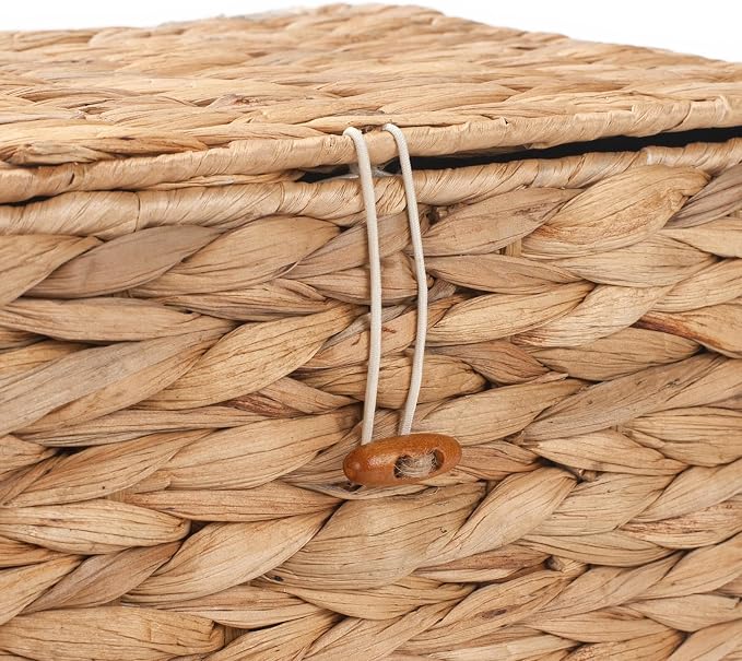 XIMISISE 3 Pack Wicker Storage Basket with Lid, Water Hyacinth Basket | Woven Basket for Shlef, Decorative Storage Boxes for Organizing - Image 2