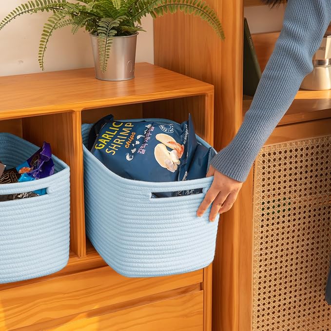 OIAHOMY 4 Pack Storage Baskets for Organizing 15L Storage Bins Light Blue | Woven Baskets for Storage Rectangle Small Baskets With Handles Baskets for Shelves Wicker Baskets for Shelves 12.7x9x7.8inch - Image 4