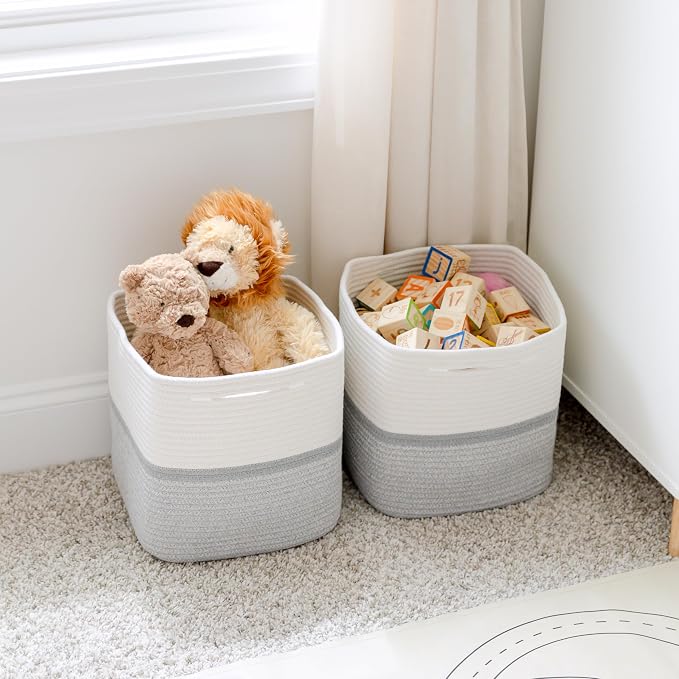 NaturalCozy Storage Cubes 11 Inch Cotton Rope Woven Baskets for Organizing, 3-Pack | Cube Storage Bin | Square Storage Baskets for Shelves Organizer, Classroom, Kids Toy Bins, Closet, Baby Nursery - Image 4