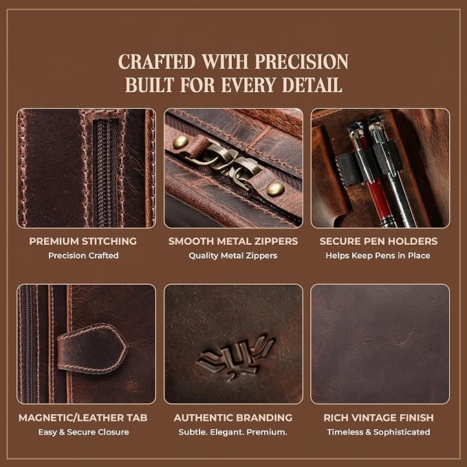 Leather Portfolio Binder, Professional Organizer Padfolio – Resume Folder, Business Card & Document Holder, Portfolios for Men & Women, Office & Business Supplies (Large - Brown) - Image 6