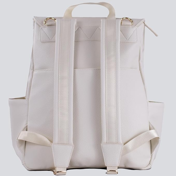 Premium Vegan Leather Diaper Bag Backpack – Large Designer Baby Bag, Stylish Diaper Backpack with Stroller & Crossbody Straps & Multiple Compartments (Ivory) - Image 7