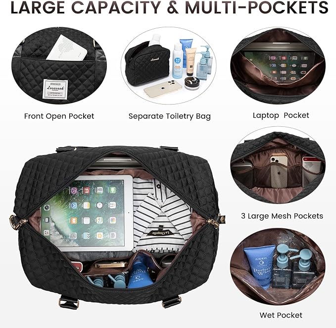 LOVEVOOK Travel Duffle Bag,Weekender Bags for Women with Shoe Compartment，Carry on Overnight Bag with Toiletry Bag,Gym Duffel Bag with Wet Pocket, Hospital Bags for Labor and Delivery - Image 5