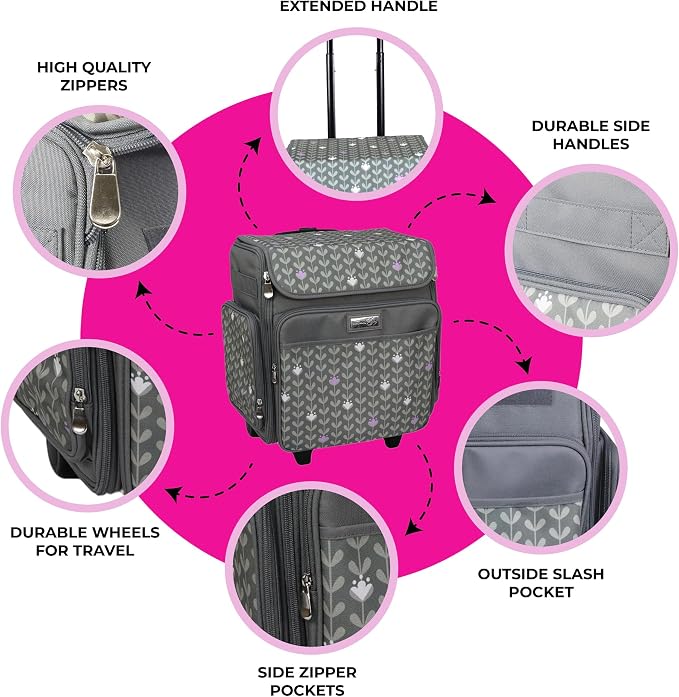 Everything Mary Rolling Scrapbook Tote – Grey Dots Foldable Craft Organizer Tote for Scrapbooking Supplies, Art Tools, Paper & Accessories – Portable Storage Bag - Image 2