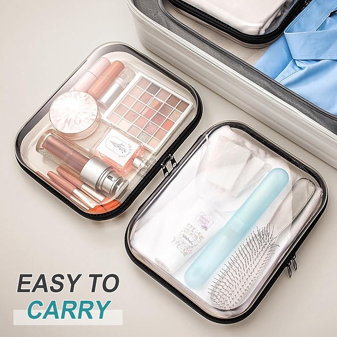 Sanwuta 6 Clear Hard Zipper Case,Black,9.84 X 7.87 X 2 Inch | Pencil Case Pouches ,Makeup Bag,Plastic Toiletry Diaper Bag ,Travel Toy Storage,Waterproof Organizer Bins - Image 5