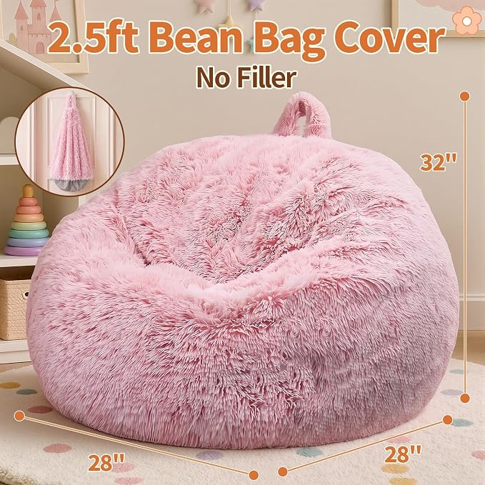 Stuffed Animal Storage Bean Bag Chair Cover, Soft Bean Bag Cover | Fluffy Faux Fur Stuffed Animal Storage Chair, Non-Slip Bottom, Fill with Plush Toys or Blankets, for Kids Teens Adults Girls - Image 2