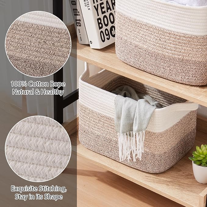 OIASKET Storage Baskets for Organizing, Woven Baskets for Shelves, Rectangle Decorative Organizer for Storage Clothes, Toy, Books, Towels Nursery Bins 3 Pack (Gradient Yellow, 13"x9.85"x8.7") - Image 4
