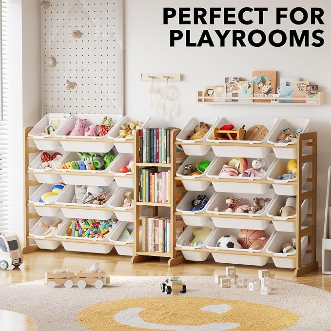 SpaceAid Large Toy Storage Organizer with 24 Bins and 3 Shelves, Toy Organizers Storage Bookshelf, Kids Bin Shelf Box Bookcase for Bedroom Playroom Organization Room Decor, White - Image 5