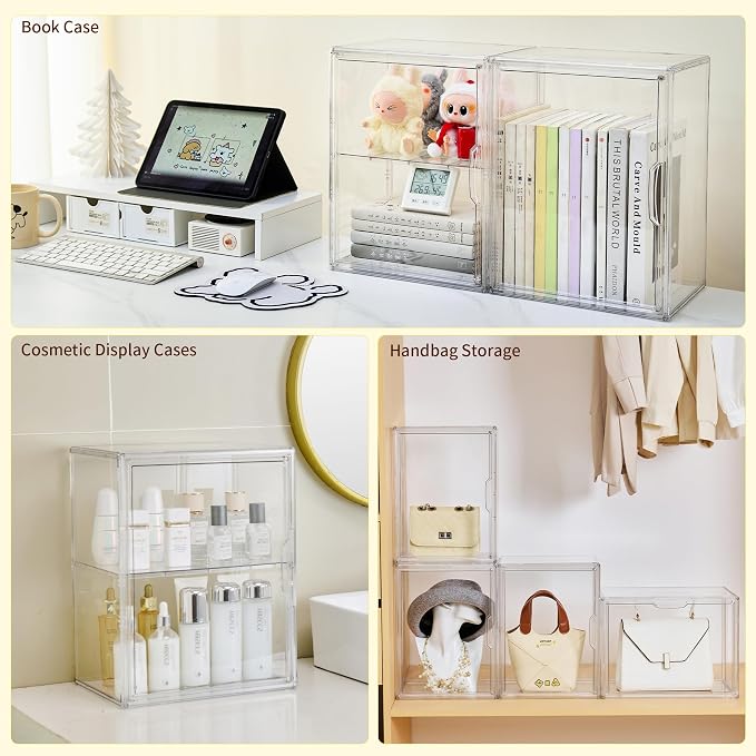 LXLXXL 2 Tiers Clear Acrylic Display Case with Removable Shelf for Figures | Clear Acrylic Showcase 2 Tier for POP MART Figures, Makeup, with Removable Shelf, Dustproof Collectible Display Box Organizer - Image 5