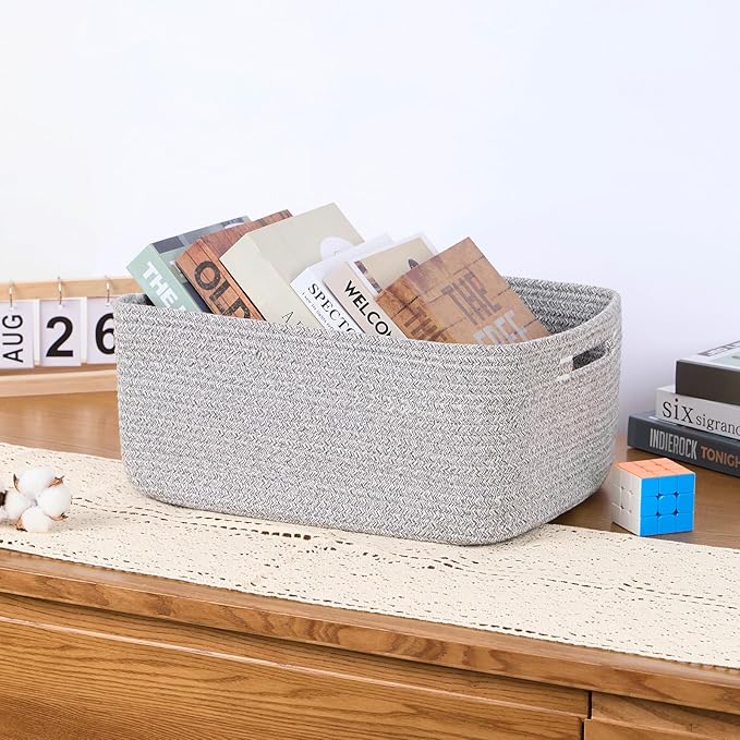 MiniArk Large Storage Baskets for Organizing, 17 x 13 x 7.5” Closet Shelf Baskets for Clothes Blanket Towels, Baby Nursery, Toy Bins Box, Woven Rope Baskets, 4 Packs Mixed Grey - Image 5